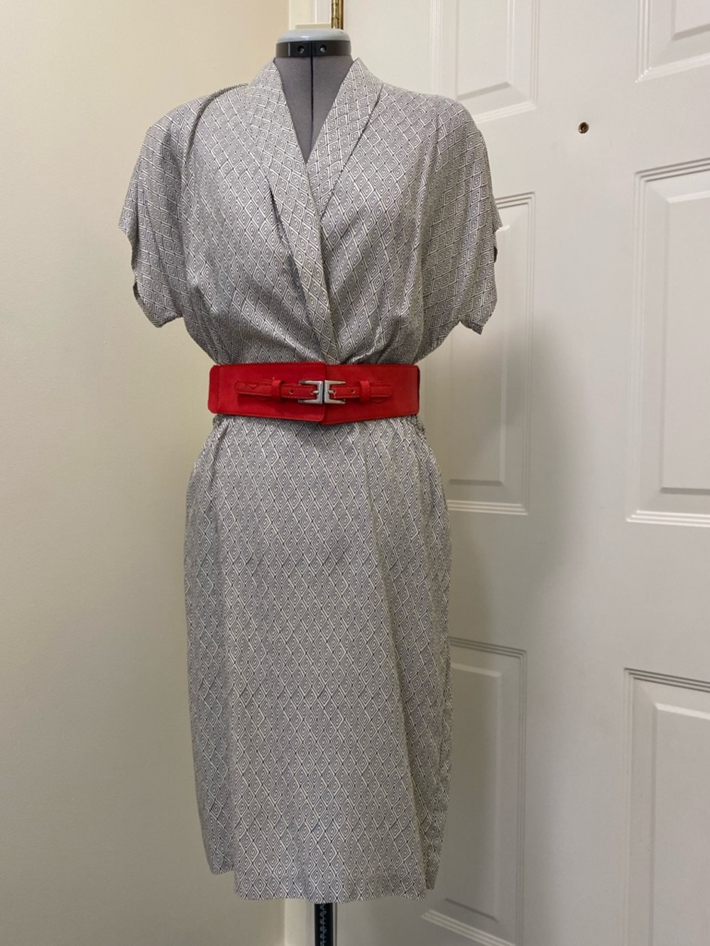Vintage Faux Wrap Bodice Women’s Collared Dress size 14